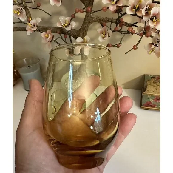 Vintage Set of 4 Libbey Tempo Amber Roly Poly Drink Juice Glasses Mid Century - Picture 4 of 6